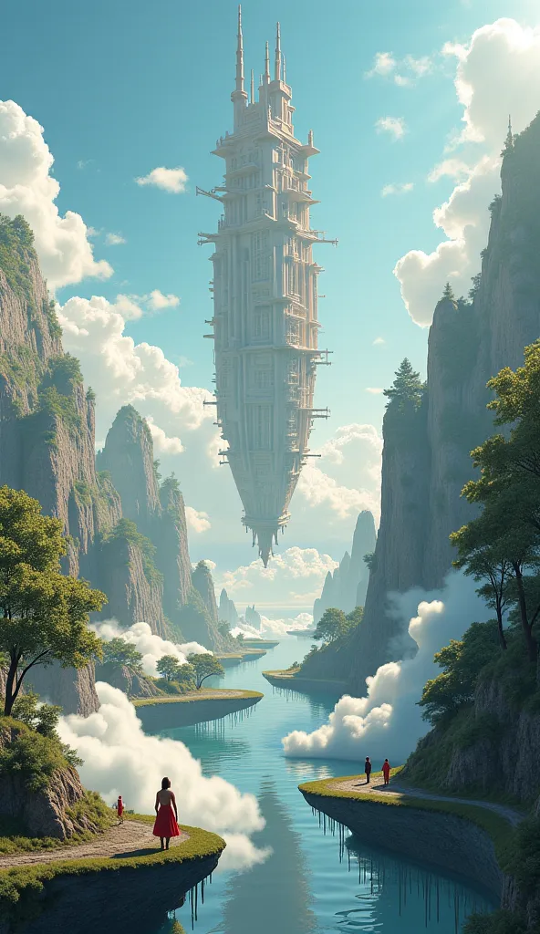 (Images of buildings floating, rivers flowing upwards and people walking on clouds