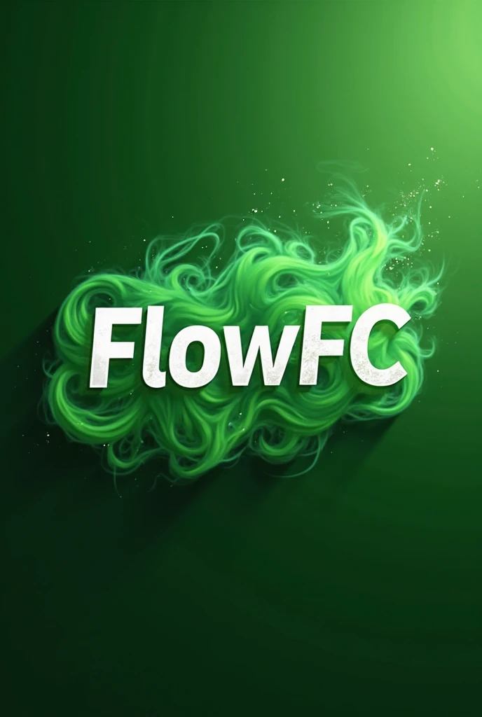 Create a YouTube channel logo with a green background and some smoke, And with the soccer style with the name FlowFC written in the middle with the capitalized writing style, 