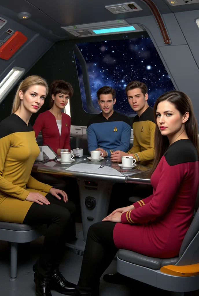 The Friends Cast, Monica, Rachel, Phoebe, Ross, Chandler and Joey reimagined as the Star trek Crew