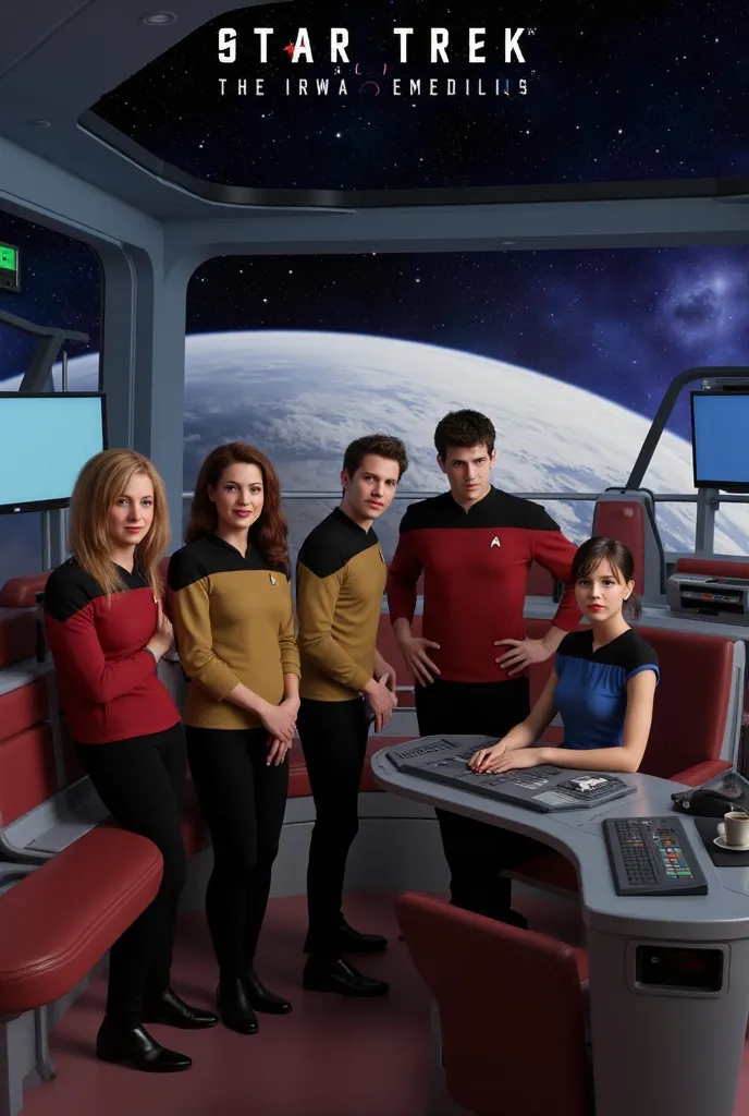 The Friends Cast, Monica, Rachel, Phoebe, Ross, Chandler and Joey reimagined as the Star trek Crew