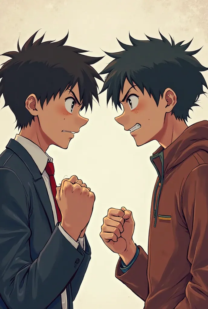 A rapprochement between the protagonists,  with challenging looks , symbolizing their forced alliance.anime 