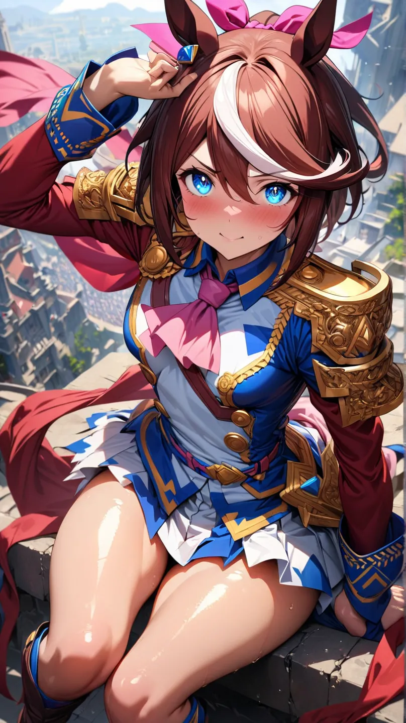 Tokai Teio,(umamusume),,Masterpiece, Best Quality, extremely detailed, intricate, hyper detailed, detailed eyes, (perfect face), (shiny skin, gleaming skin),,