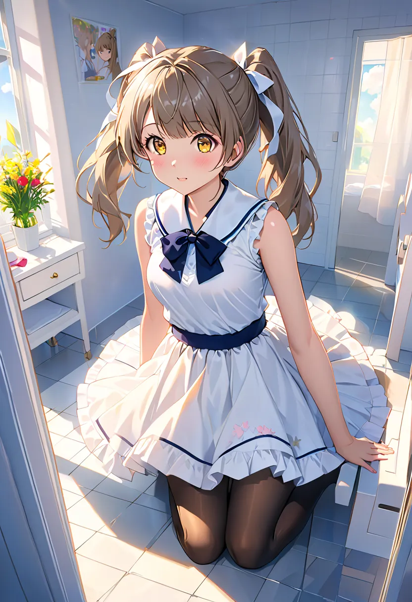 Minami Kotori, 1 girl who died, Alone, masterPiece, 1 girl who died, best quality, ultra detail on squat toilet, ( twinkle in both armpits), school uniform, ((bedroom)), indoors, bed, :P, , ray tracing,Perfect lighting, ( twinkle in both armpits skin:1.2),...