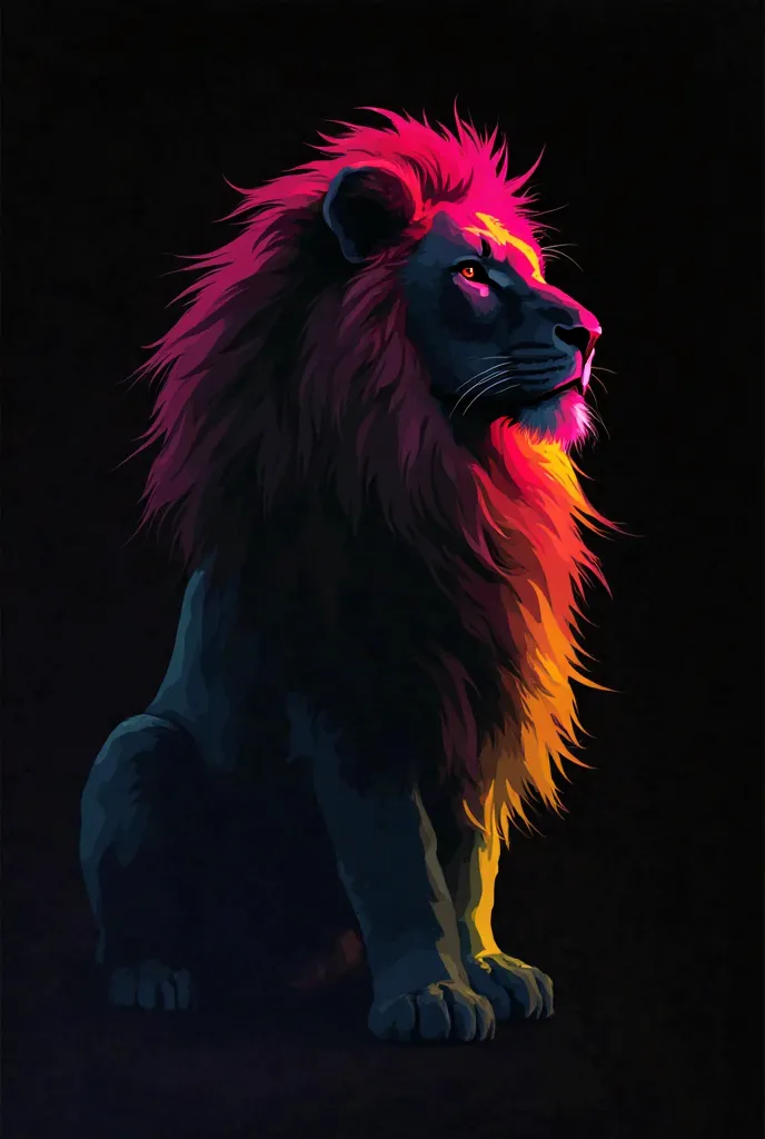 Create the image that I will describe below: The silhouette of a lion or a cat, formed by the four colors of the CMYK model (, magenta, yellow and black) used in printing. Each color must be represented in lines or strokes that build the shape of the anima...