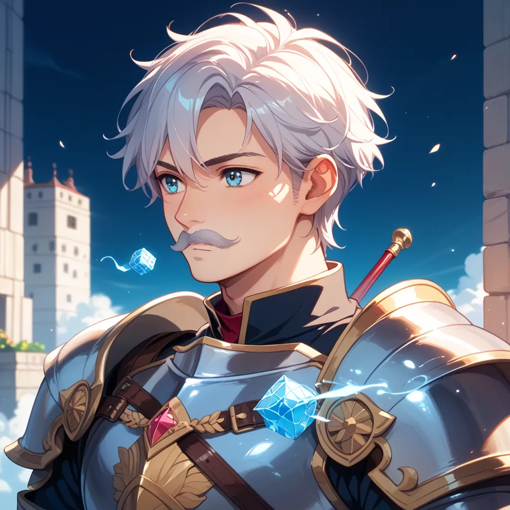  Hair、Short Hair、Mustache、 male、Magic Swordsman、Calm、two blocks、３０generation、Knight Armor、