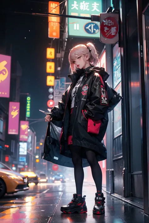 there is a Lisa from Blackpink standing on a platform, wearing cyberpunk k-pop streetwear, artwork in the style of guweiz, anime style. 8k, cyberpunk streetwear, style anime, kantai collection style, muted cyberpunk style, 2022 anime style, 2 0 2 2 anime s...