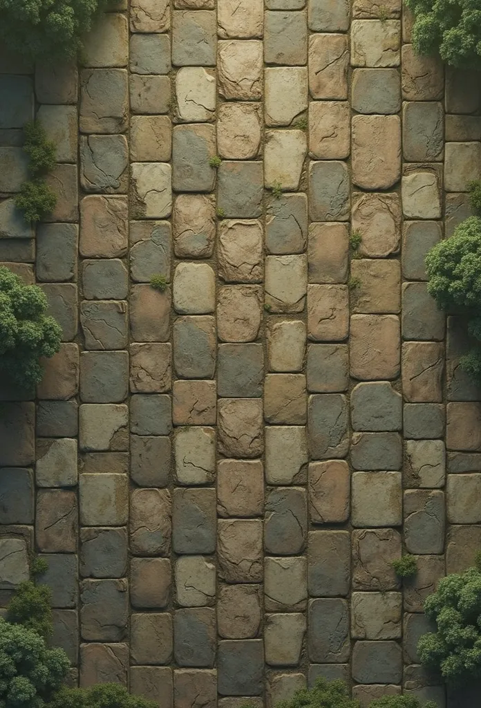 Recreate an immense seamless texture seen from the top of an area of ground for game dev covered with medieval stone tiles