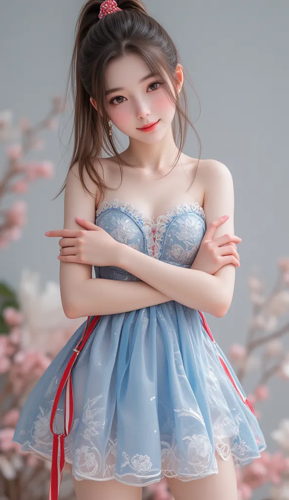 ((  Super Cute Young Face  :1.1),(  Sparkling Clear Glamorous Eyes  :1.1), (Japanese idol's face :1.1),  A Girl, Very Beautiful Cute Girl  ,(Baby Face:1.2),(18 years old:1.2),Delicate, smooth and soft straight brown hair, fair skin,(Happy and cheerful smil...