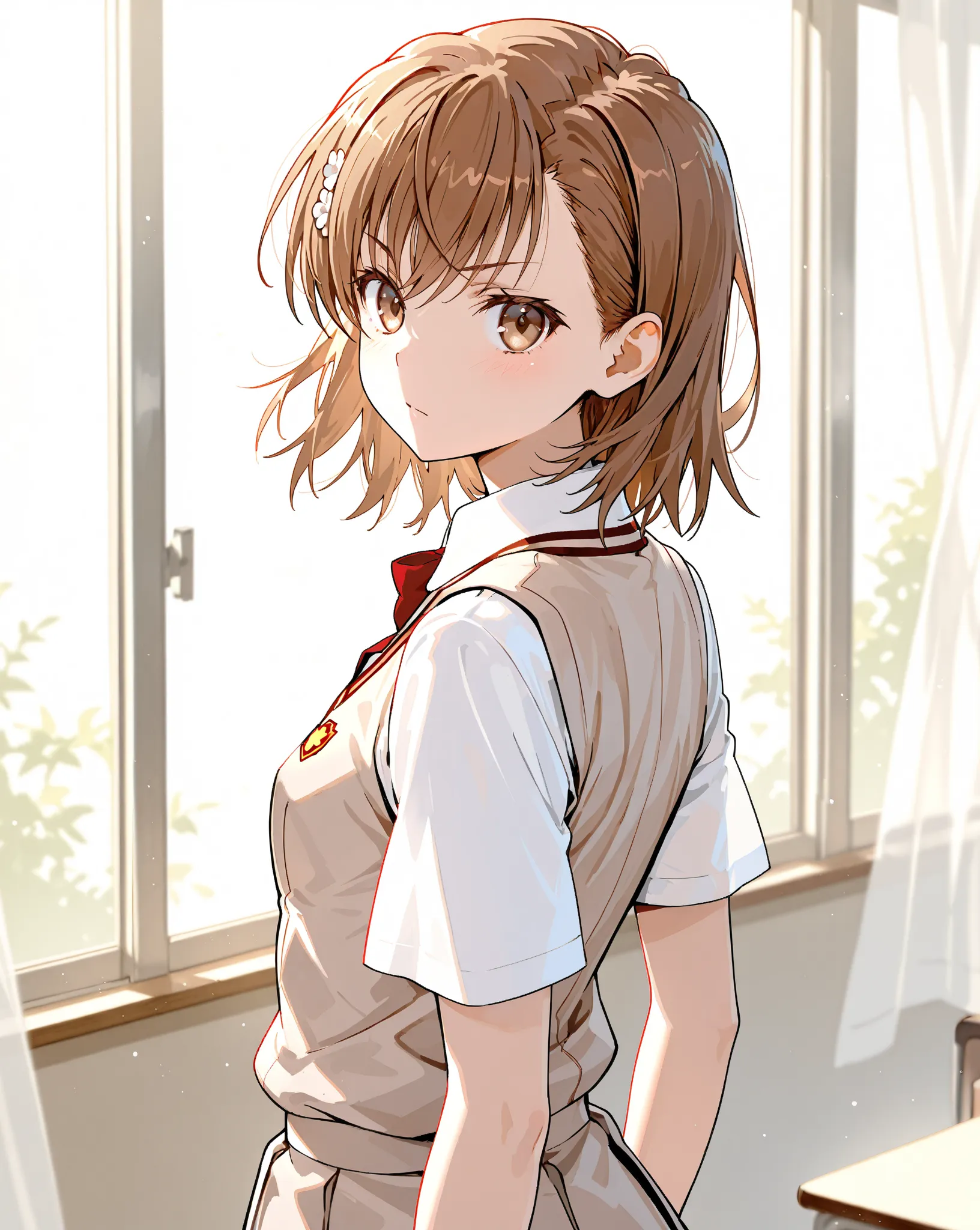  Tokiwadai Middle School Uniform, (Misaka Mikoto), masterpiece, highest quality, UHD, retina, masterpiece, accurate anatomy, super detailed, high quality, best quality, 8k