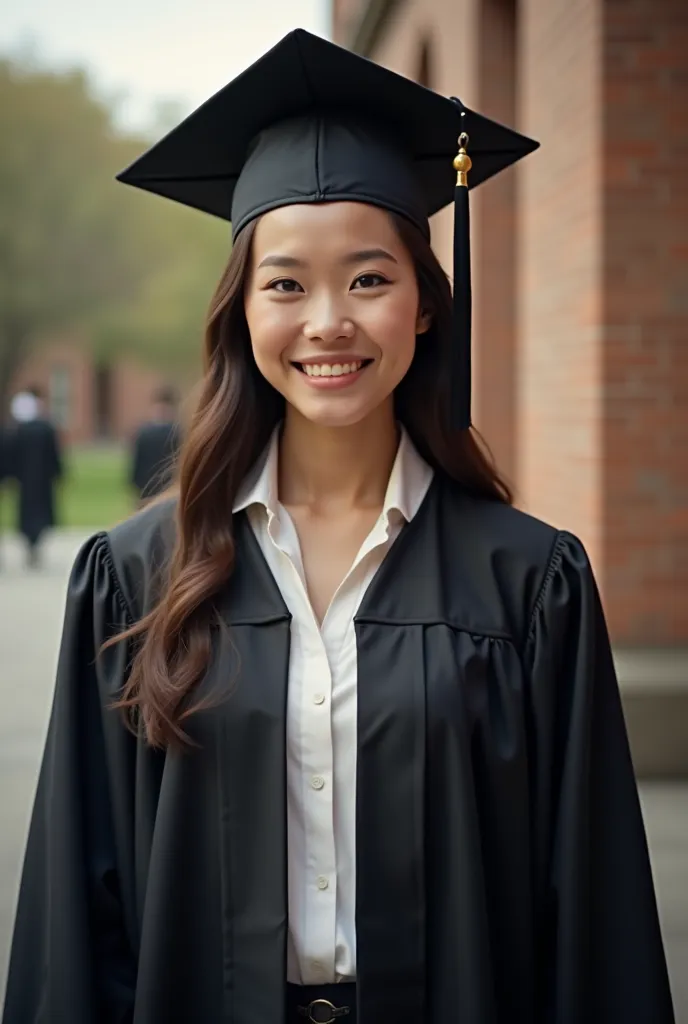 Can you create an image of me wearing the graduation cap and Beca