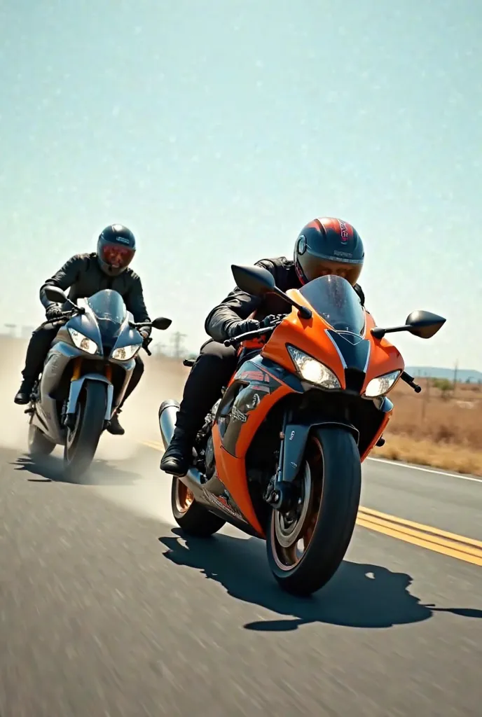 Honda cbr 600rr 2006 orange and black together with a gray Honda cbr 600f4i riding a horse both on the highway