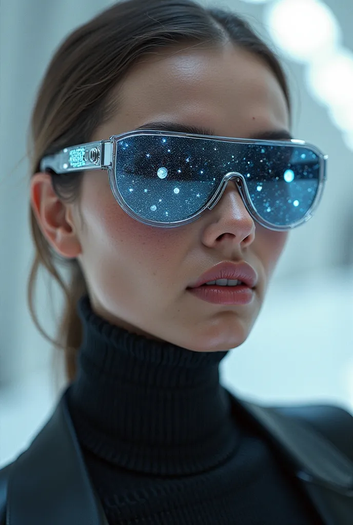 The model wears glass sunglasses with stars and the moon on the glasshttps://www.seaart.AI/artWorkDetAIl/cr37ko5e878c73c3i4rg