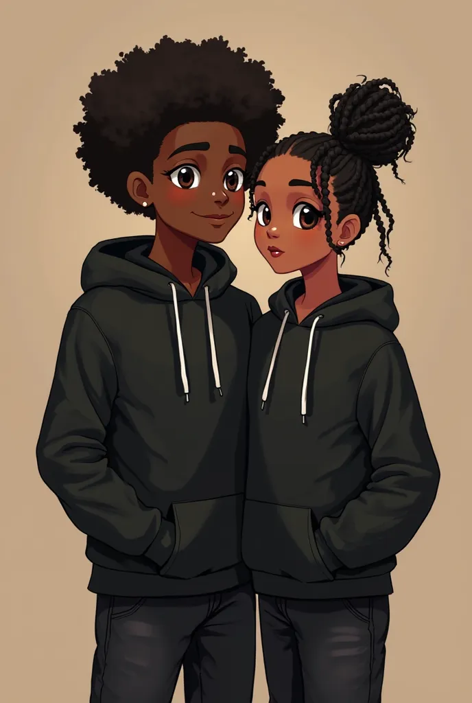 An image of one with the name Eunice and a boy named Sizua

This boy has Cholocale skin with black hair and brown eyes and is wearing black sweatshirts with black pants

This one has chocolate skin she has hair with Afro braids she has brown eyes she wears...