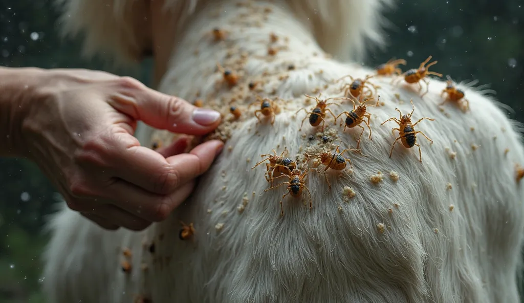 Extreme close-up of the  white tiger’s shoulder, where barnacles are deeply embedded into her skin. The camera captures the detailed texture of the parasites, some of which have fused into hardened clusters. A gentle hand uses warm water and a soft cloth t...