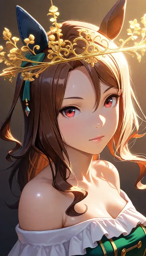 ( masterpiece), (top quality), (Ultra High Precision), great quality, very aesthetic, ,  perfect configuration, complex details,  is ridiculous, incredibly  is ridiculous,  shiny skin, realistic, ,   King Halo (Uma Musume),   horse ears,long hair,   girl、(...