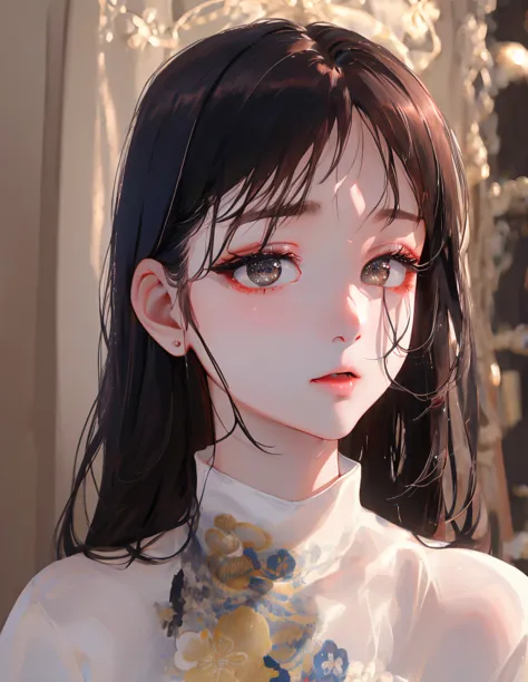 girls、High Resolution、Ultra HD、masterpiece、very beautiful、delicate、Japanese、brown hair、 black eyes、 NATURAL HAIR 、clear white skin on the head、Beautiful neck、swaying hair、face up、 I have long lashes、eyeshadow、eyes are big、beautiful eyes、