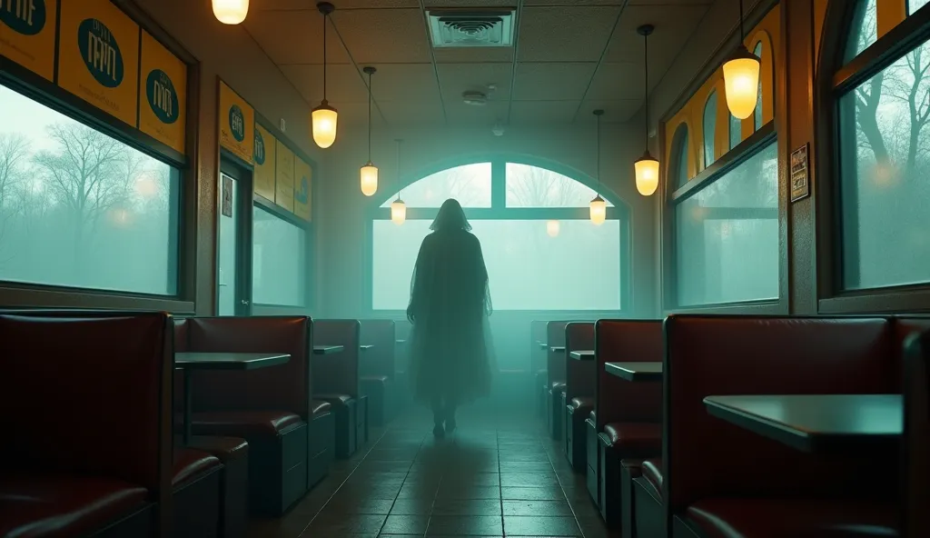 Macdonald's place inside with some ghostly and sinister figure, with human form 