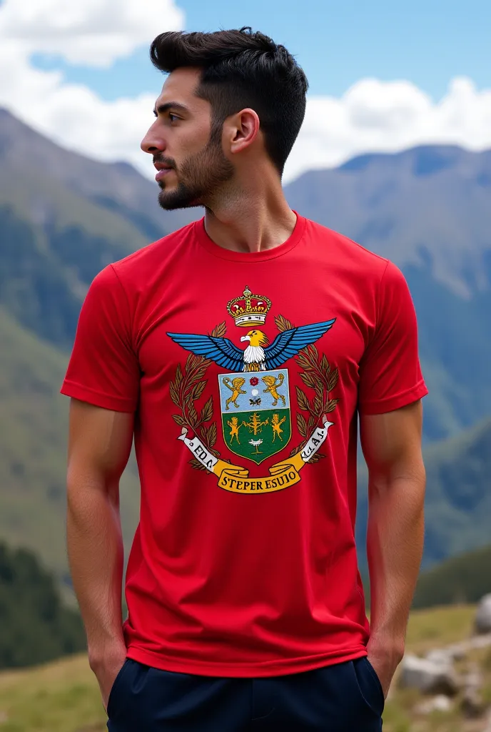 Sports t-shirt with the coat of arms of the city of Cusco Peru 
