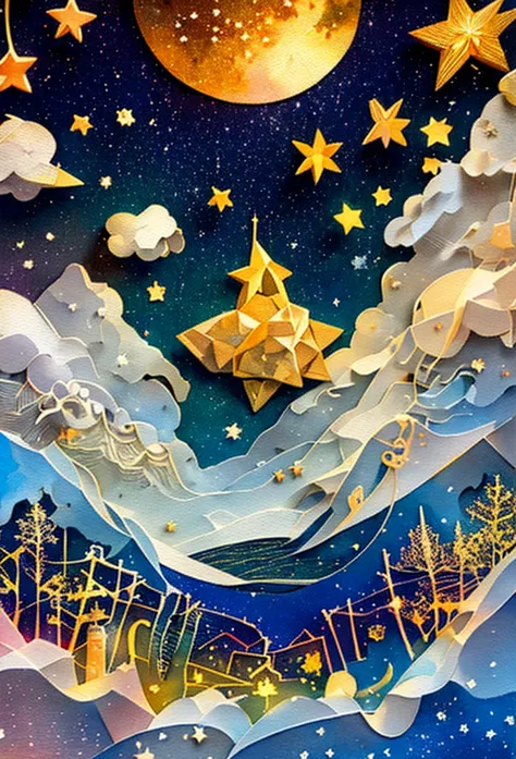 (((masterpiece))),best quality, illustration,   Sky , cloud, star \(  symbol \),1 male,  handsome man , night, board member, star \( Sky \), night空, starry sky, bright color, Soft light,(Warm colors:1.2), watercolor, Light background, Exquisite details of ...