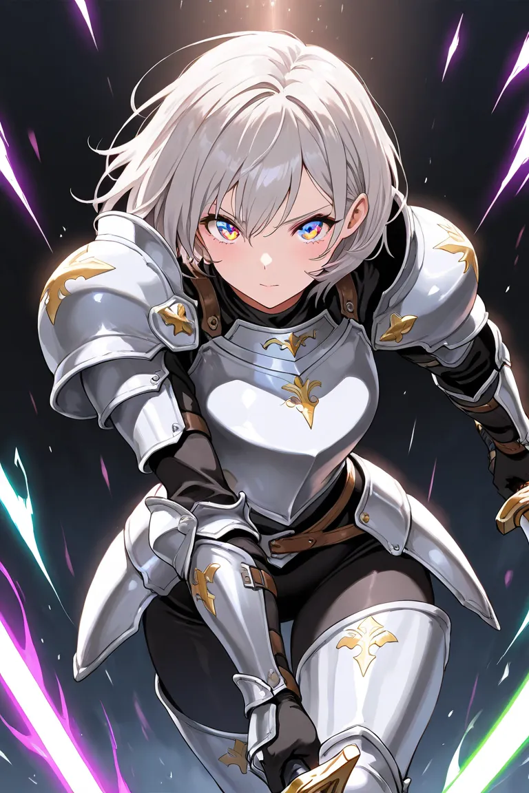 (((( masterpiece)))), (((( top quality)))),  High Resolution,anatomically correct,masterpiece,top quality,1 girl who died,solo,Only one person,ahe face,Hero,The Chosen Ones,short hair,Gray Hair,Rainbow Eyes, shines brightly,handsome,Rainbow Aura,周辺が shines...