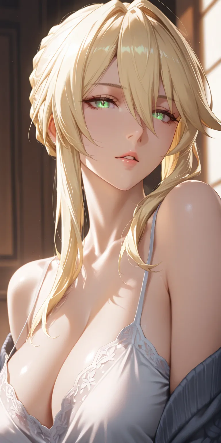 Masterpiece, very aesthetic, vibrant, high contrast, high resolution, ultra detailed, elegant mature woman, artoria Pendragon (lancer), housewife, camisosle, open cardigan, off shoulder, parted lips, seductive, soft light, best quality, newest, honkai star...