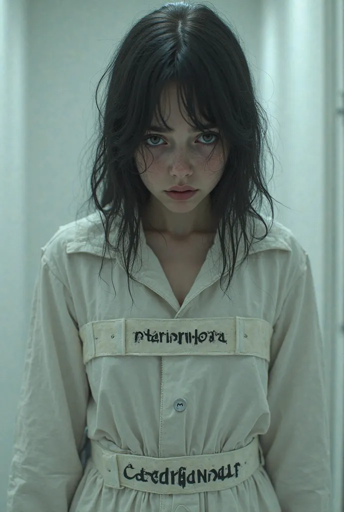 A girl in a white straitjacket with the words Caterinovca 