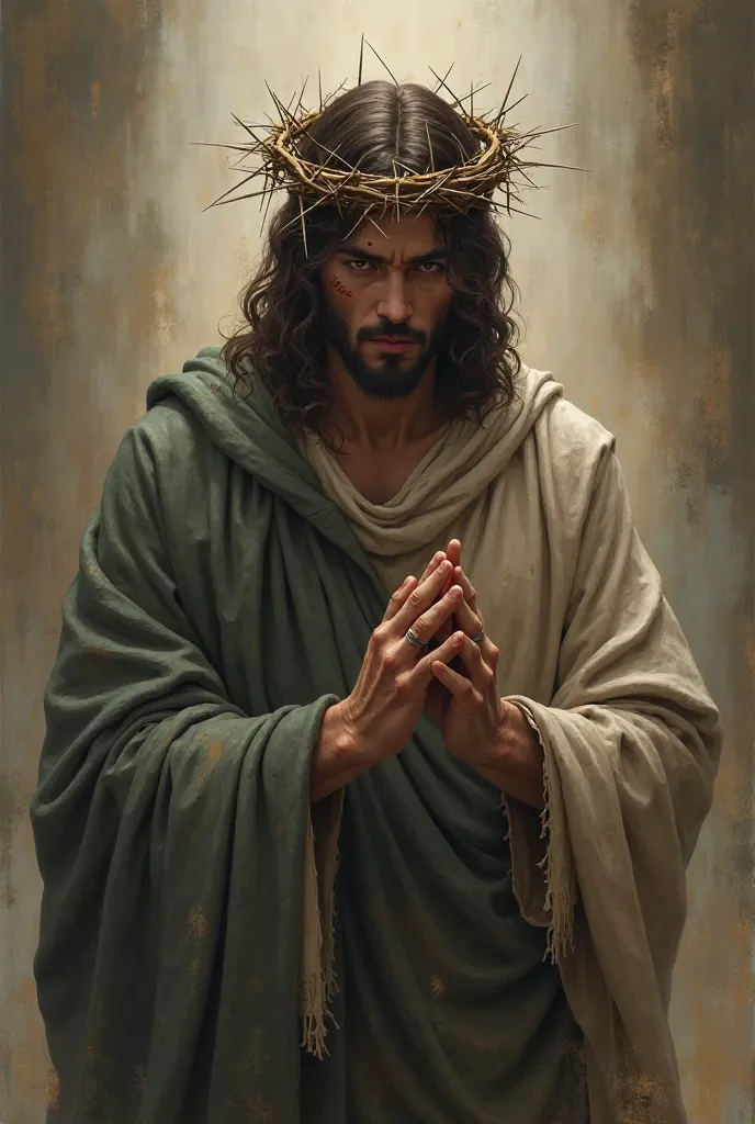 Naza being a Nazarene wearing the crown of thorns with his hands 
