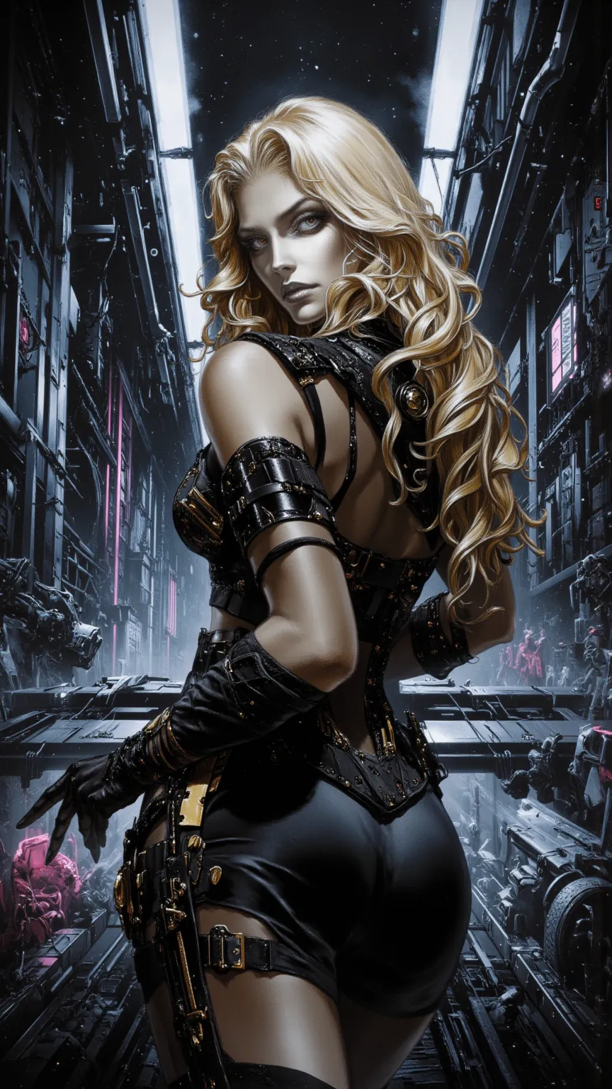  cyberpunk beauty,full body，blond, Big breasts,tight skirt，full body拍摄