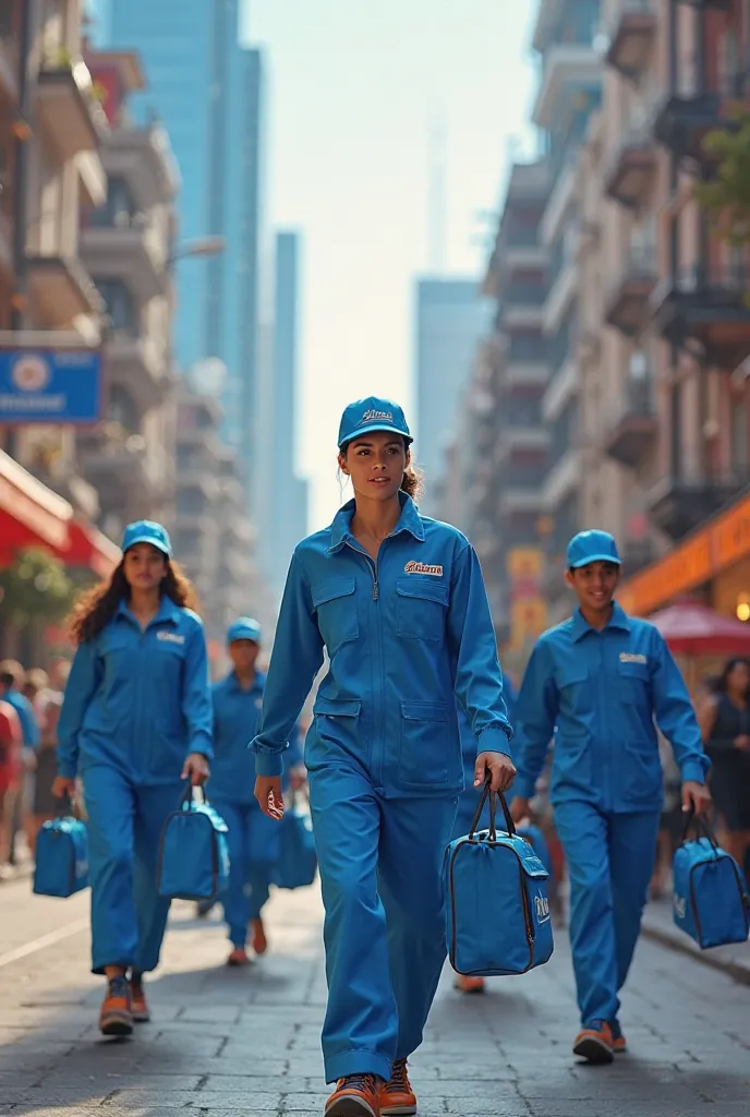 Food delivery people in blue uniforms that say flashbite