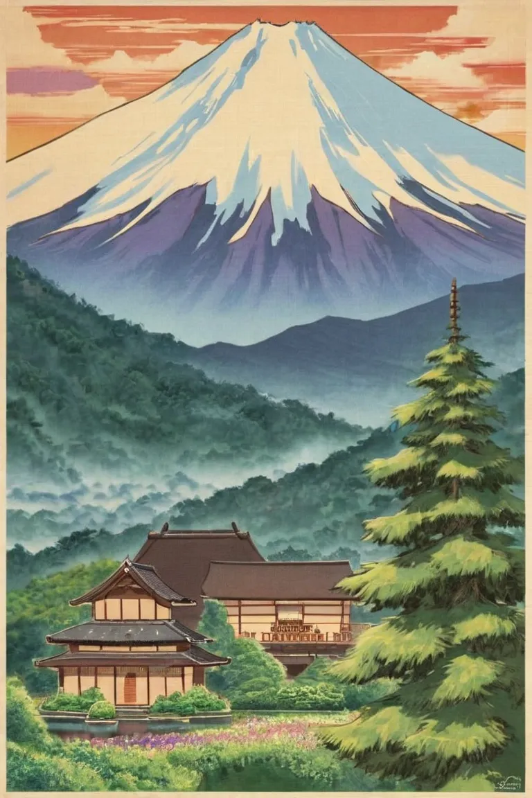 Mont Fuji ghibli style