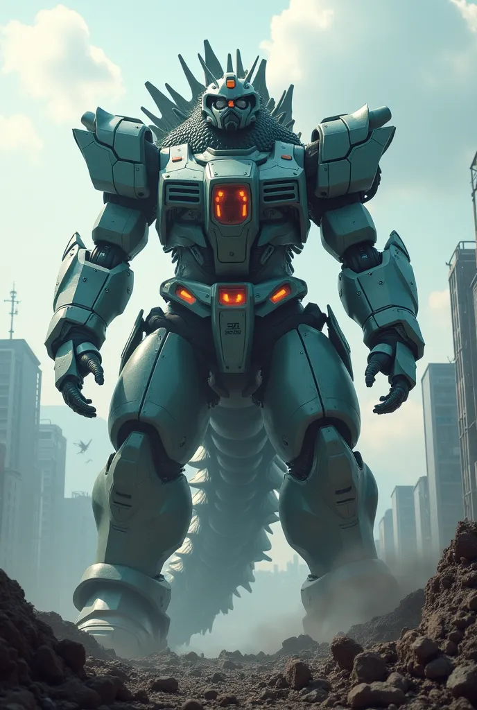 Godzilla wearing gundam armor mixed