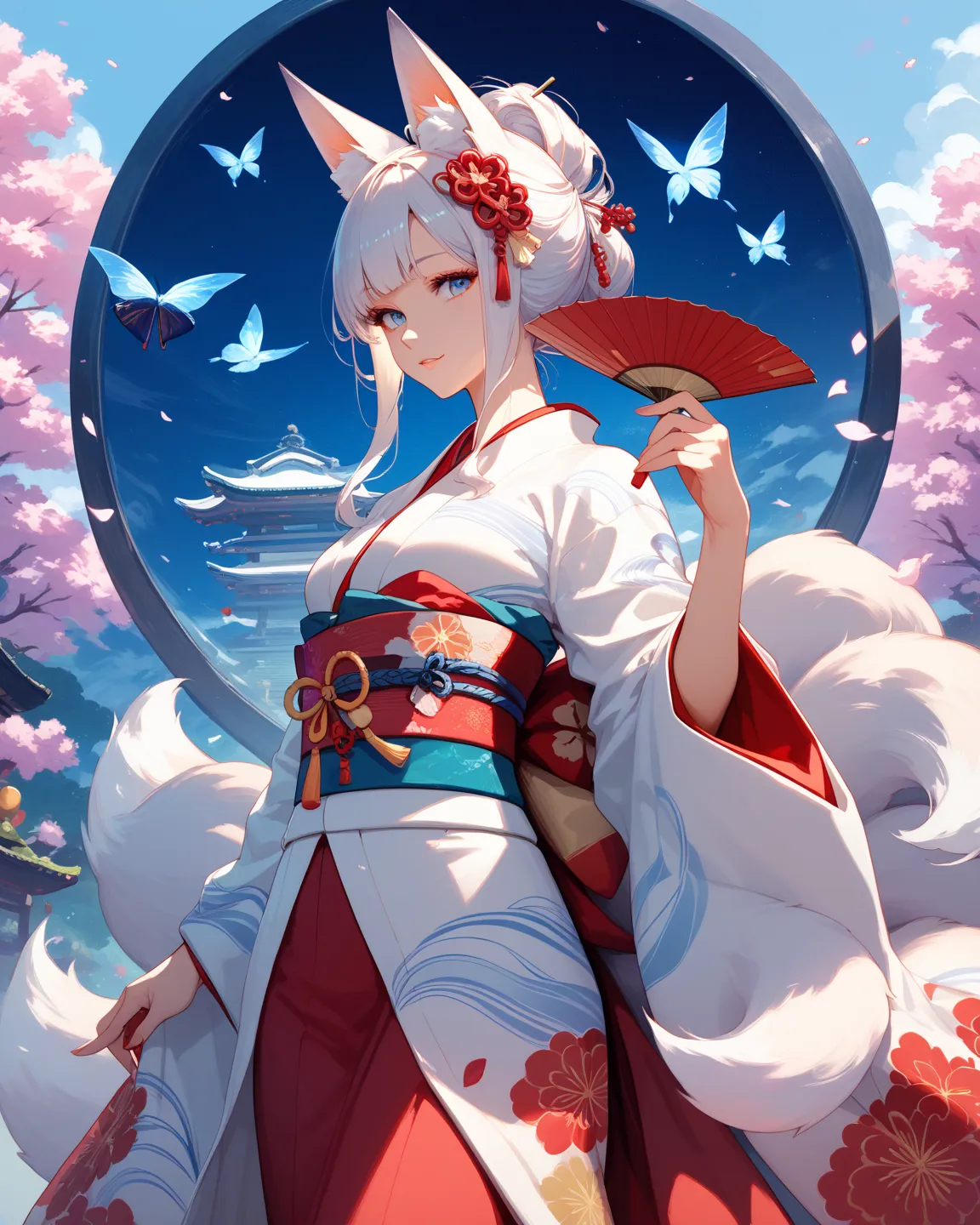 Nine-tailed fox, Personalization, seems kindな目, seems kind,beauties, kimono, fox ears