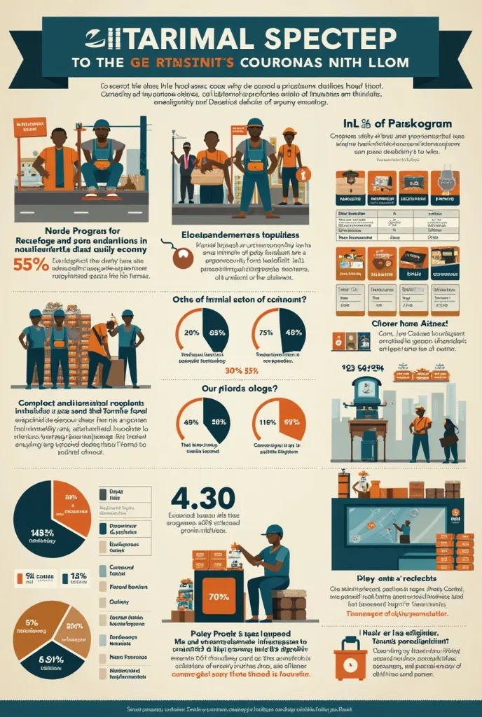 posters showing the importance of the informal sector in the country's economy and how it is supported by the government.  It will show photos of workers in the informal sector, data and statistics, government programs, and positive effects of the informal...