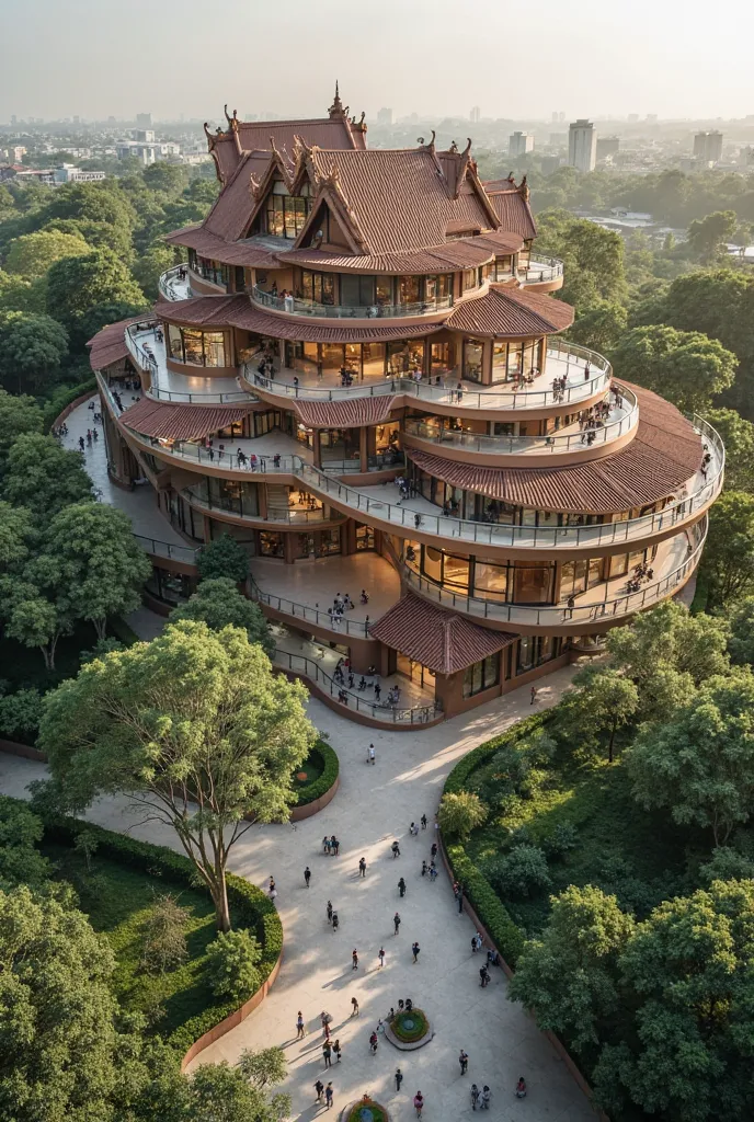 An architectural landmark in Chiang Mai, viewed from above, seamlessly blending Colonial and Lanna styles with a modern touch. This eco-friendly structure embraces contemporary design, featuring spacious walkways that can be transformed into co-working spa...