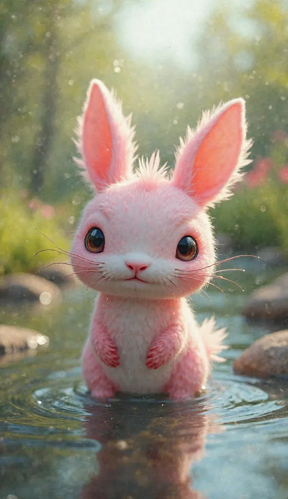 The hybrid keeps the round, adorable face of the rabbit but now has soft, pink axolotl-like skin instead of fur.

Instead of normal rabbit ears, it has feathery external gills that give it a mystical look while still twitching adorably.

It hops around pla...