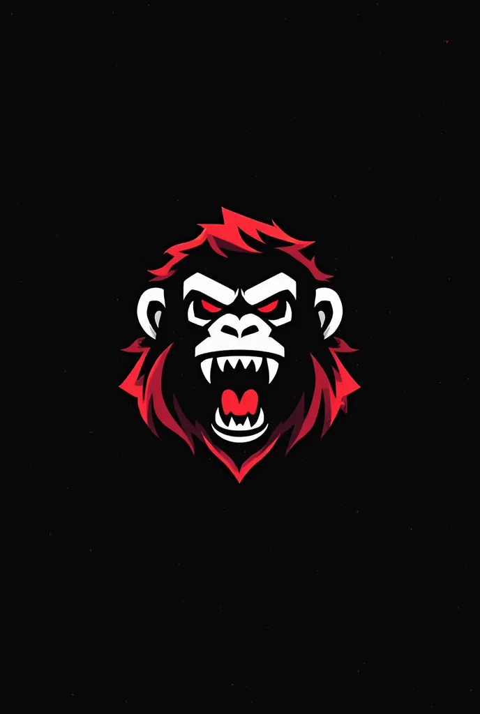 Create an esports logo with a minimalist, aggressive design. The logo should feature the head of an angry ape, with an intimidating expression and sharp teeth showing, but with simplified lines for a clean, modern look. The color palette should be red, bla...