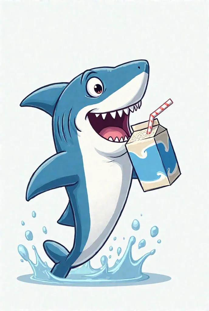 Cartoon shark drinking milk box