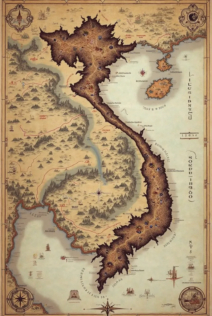 map of vietnam in 1288 in an ancient way