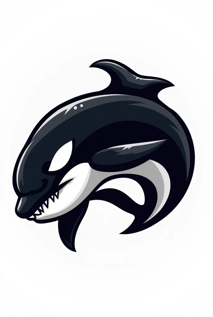 I want you to create a volleyball team logo with an orca and the predominant colors are white and black (The orca has to be frightening)