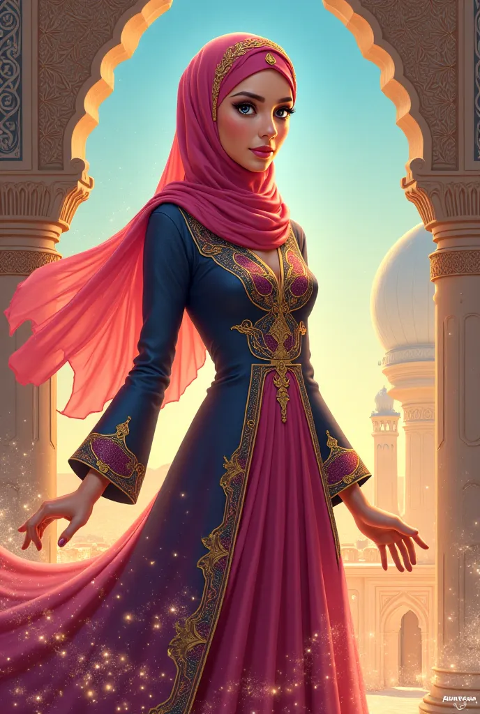 female winx club but muslim with hijab and arabic letters 