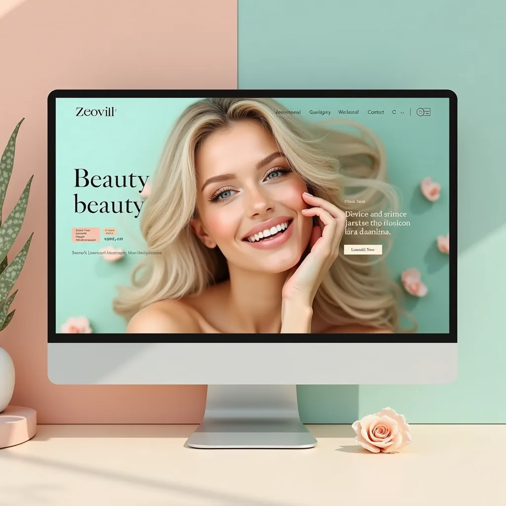 Very beautiful web site for beauty salon services with very beautiful blonde models who smile beautifully. Softly turquoise and softly pink and softly beige colours