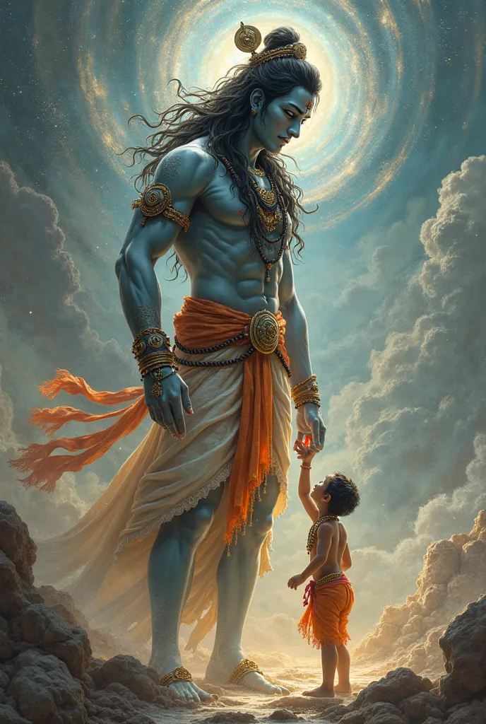 small hindu boy holing hand of mahadev