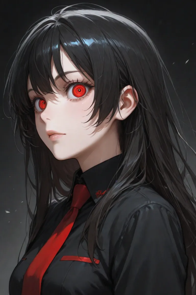 Red-eyed black haired anime girl