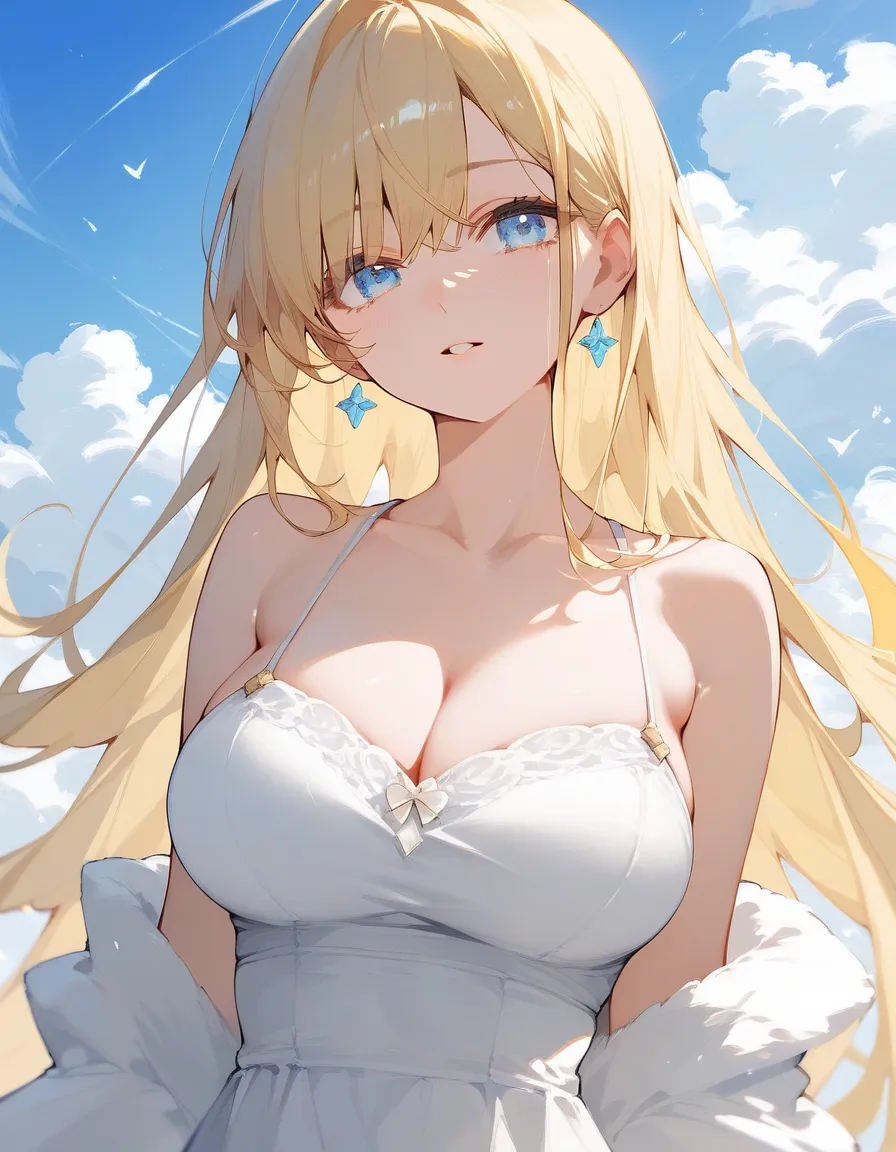 Score_9,Score_8_up,Score_7_up,highest quality, source_anime, highest quality, BREAK 1 girl, cool, 28 years old, (curvy:1.2), long hair, (swept bangs:0.4),  (light yellow hair:1.3), (light blue eyes), (wide eyes:0.6), (large breasts:0.9), (close up), white ...