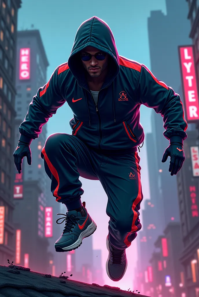 assassin creed but nike outfit like uk gangster night rider, cartoon