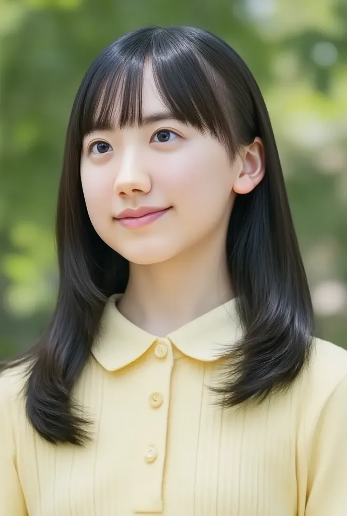 elementary school girl wearing polo shirt, (nipple:1.3), long hair, upper body, ((from above, high angle, higher angle, looking up)), (10yo girl, small chest:1.3), park
