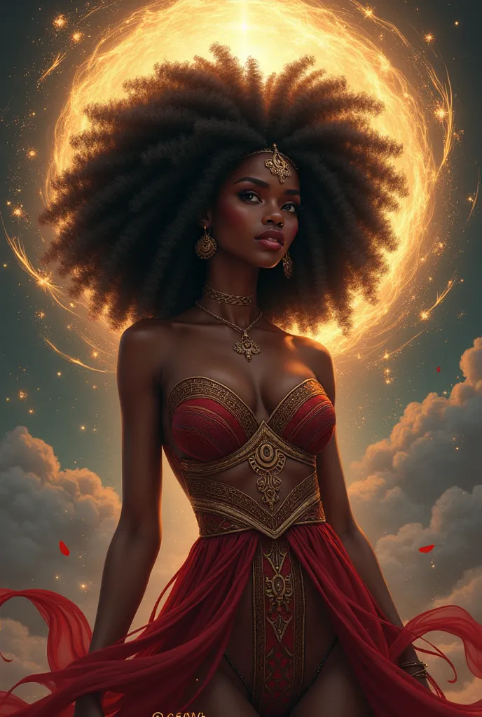 A black goddess. Afro hair in anime style/ Semirealism