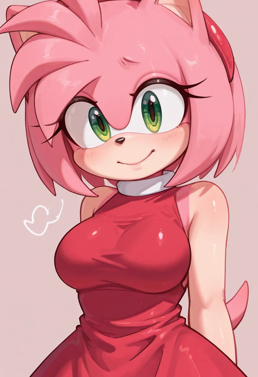 CartoonGirl,amy rose, furry female, pink fur, short hair, green eyes, pink hair