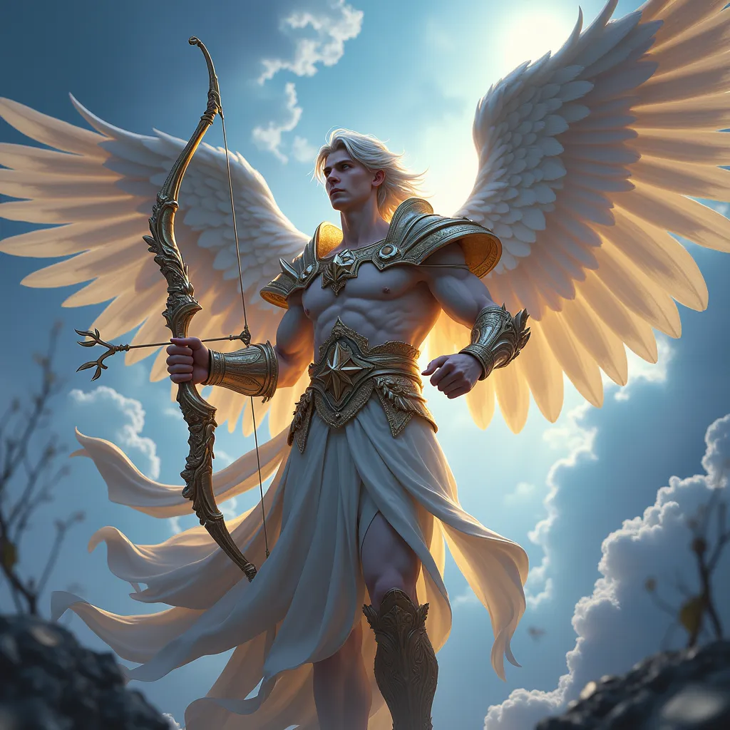 Selaphiel – The Archangel of Prayer & Hope
Weapon: "The Celestial Bow" – A bow made of starlight, firing arrows that pierce through darkness and despair.
Effect: His wings emit a soothing, divine radiance, and his hands glow with an ethereal energy that br...