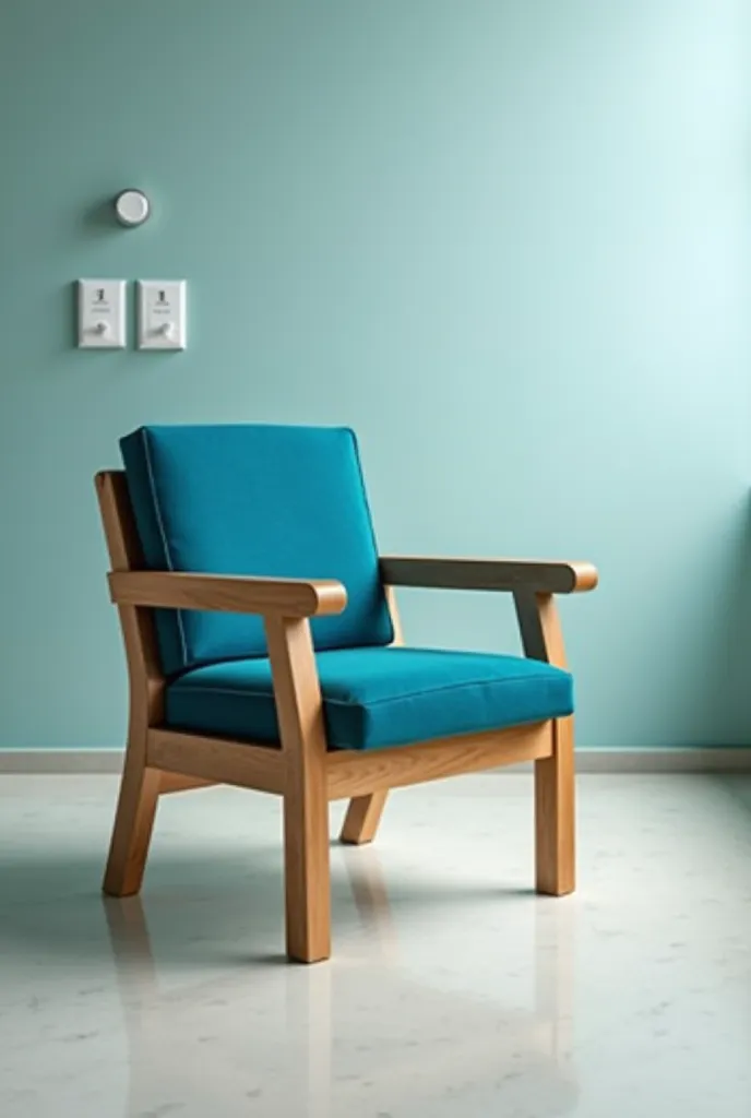 Wooden Hospital Chair With Peacock Blue Color